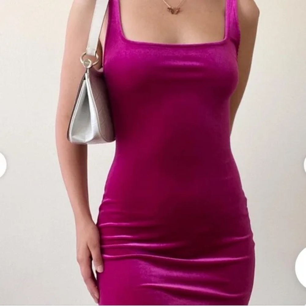 Urban Outfitters Velvet Mini Dress in Deep Pink